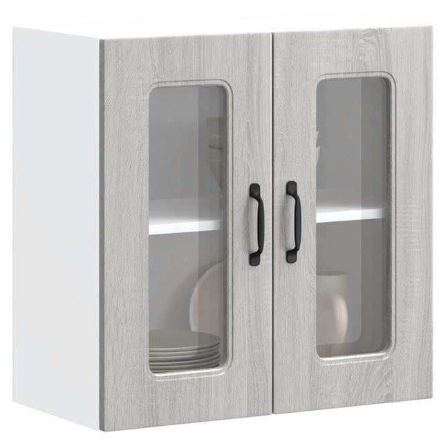 Pensile da Cucina con Porta in Vetro Kalmar Grigio Sonoma