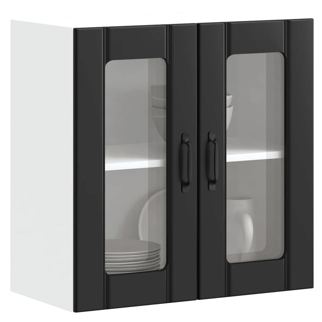 Pensile da Cucina con Porta in Vetro Lucca Nero Truciolato