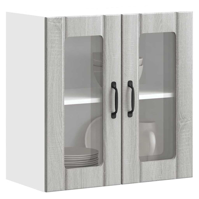 Pensile da Cucina con Porta in Vetro Lucca Grigio Sonoma