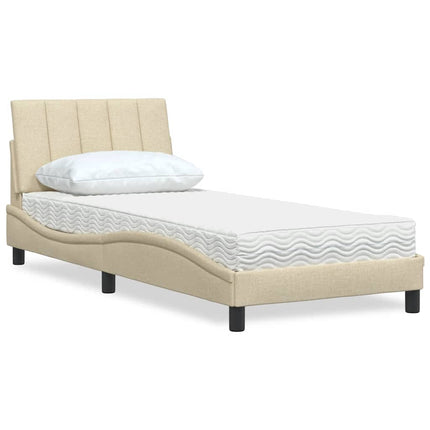 Letto con Materasso Crema 90x190 cm in Tessuto