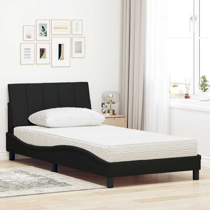 Letto con Materasso Nero 100x200 cm in Tessuto
