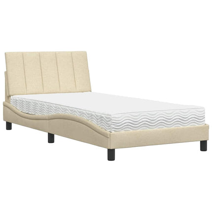 Letto con Materasso Crema 100x200 cm in Tessuto