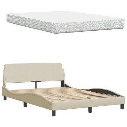 Letto con Materasso Crema 120x200 cm in Tessuto