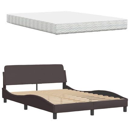 Letto con Materasso Marrone Scuro 140x200cm Tessuto