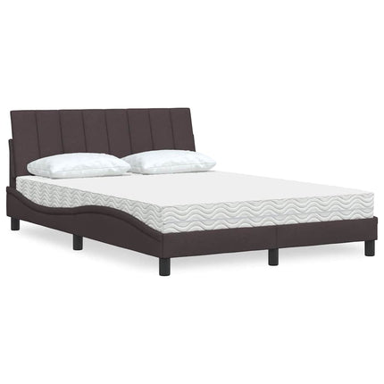Letto con Materasso Marrone Scuro 140x200cm Tessuto