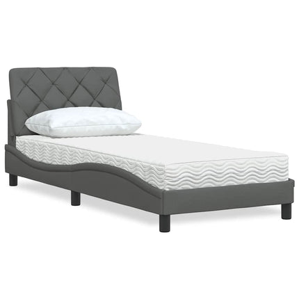 Letto con Materasso Grigio Scuro 90x190 cm in Tessuto