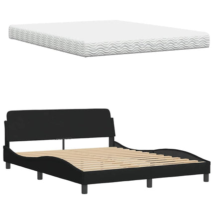 Letto con Materasso Nero 160x200 cm in Tessuto