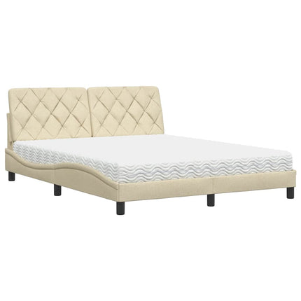 Letto con Materasso Crema 160x200 cm in Tessuto