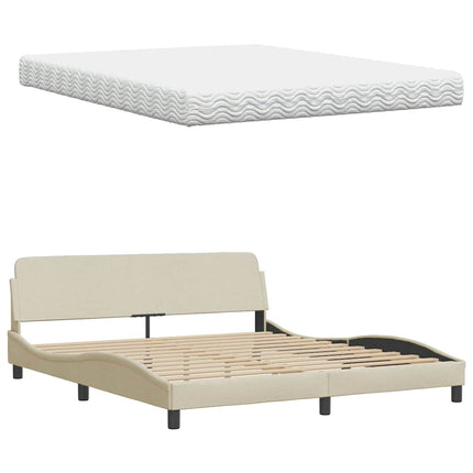 Letto con Materasso Crema 160x200 cm in Tessuto