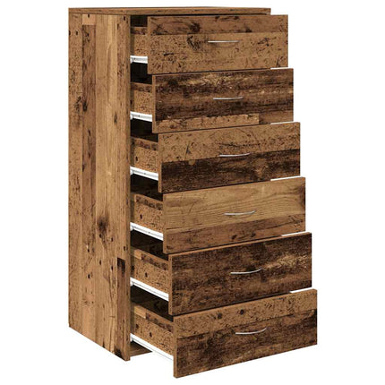 Credenza con 6 Cassetti Legno Antico 50x34x96 cm in Truciolato
