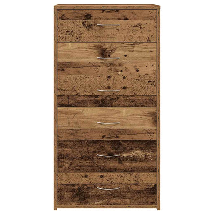Credenza con 6 Cassetti Legno Antico 50x34x96 cm in Truciolato