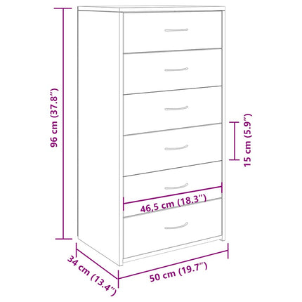Credenza con 6 Cassetti Legno Antico 50x34x96 cm in Truciolato