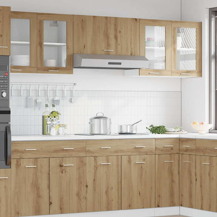 Pensile con Vetro Rovere Artigianale 80x31x60 cm in Truciolato