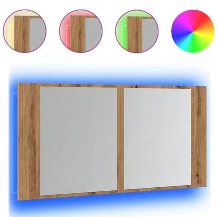 Mobile Specchio LED Rovere Artigianale 90x12x45 cm Multistrato