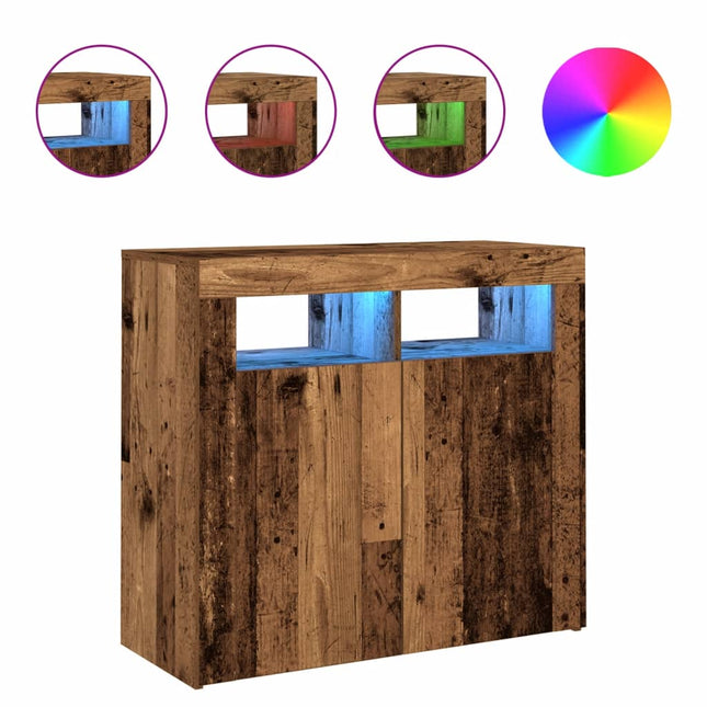 Credenza con Luci LED Legno Antico 80x35x75 cm in Truciolato