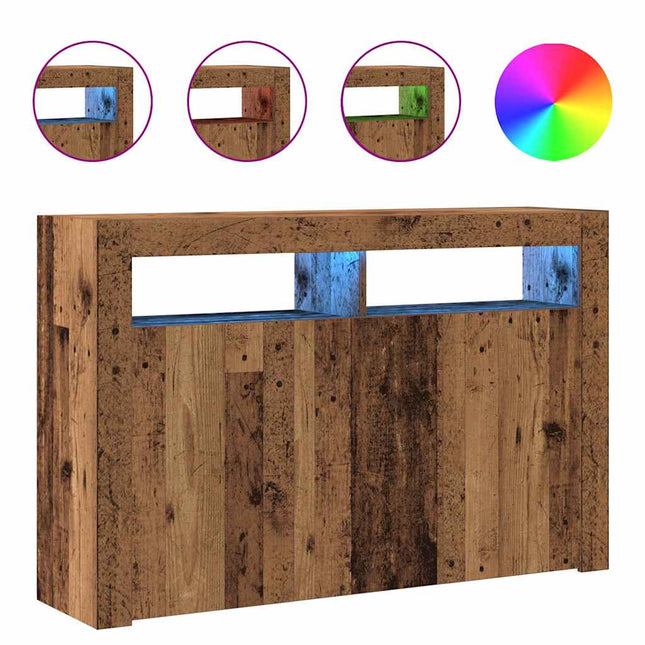 Credenza con Luci LED Legno Antico 115,5x30x75 cm in Truciolato