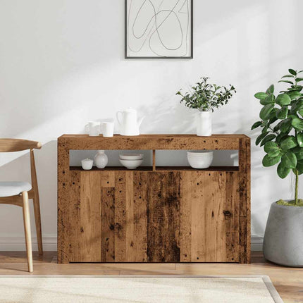 Credenza con Luci LED Legno Antico 115,5x30x75 cm in Truciolato