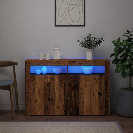 Credenza con Luci LED Legno Antico 115,5x30x75 cm in Truciolato