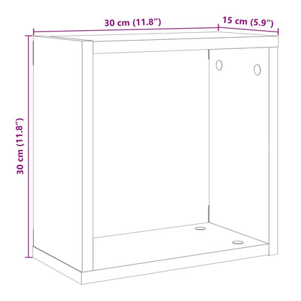 Mensole Parete a Cubo 2 pz Legno Vecchio 30x15x30 cm Truciolato