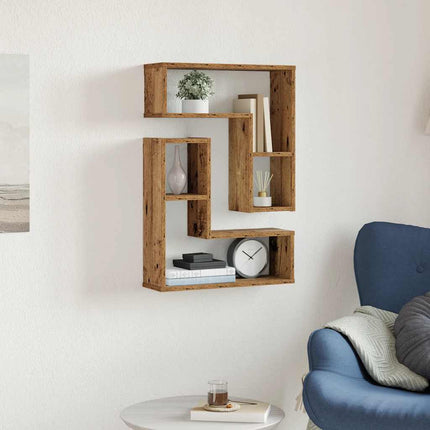 Mensole a Cubo Muro 2 pz Legno Antico 50x15x50 cm in Truciolato