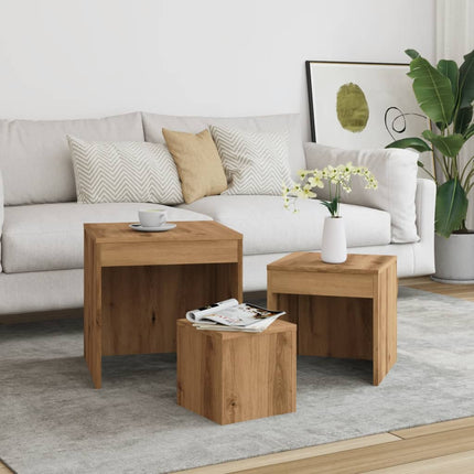 Tavolini Impilabili 3 pz Rovere Artigianale Legno Multistrato