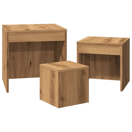 Tavolini Impilabili 3 pz Rovere Artigianale Legno Multistrato