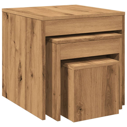 Tavolini Impilabili 3 pz Rovere Artigianale Legno Multistrato