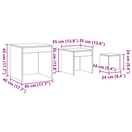 Tavolini Impilabili 3 pz Rovere Artigianale Legno Multistrato