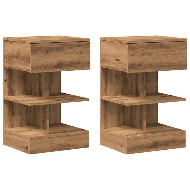 Comodini 2pz Rovere Artigianale 40x35x65cm in Legno Multistrato