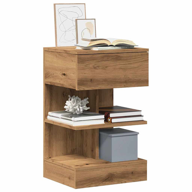 Comodini 2pz Rovere Artigianale 40x35x65cm in Legno Multistrato