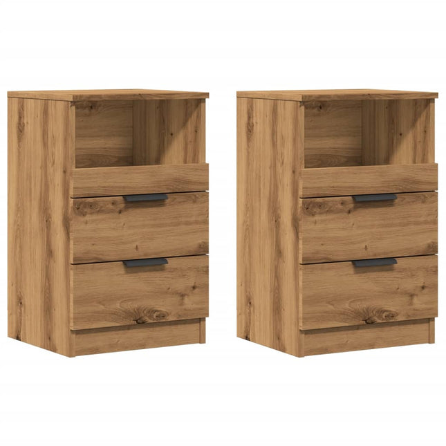 Comodini 2pz Rovere Artigianale 40x36x65cm in Legno Multistrato
