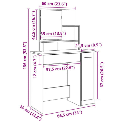 Toeletta con Specchio Legno Antico 86,5x35x136 cm