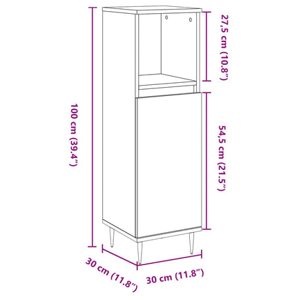 Armadietto da Bagno Grigio Cemento 30x30x100 cm in Truciolato