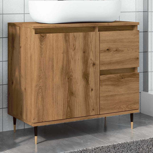 Armadietto da Bagno Rovere Artigianale 65x33x60cm in Truciolato