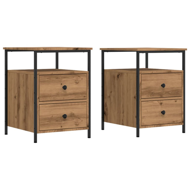 Comodini 2pz Rovere Artigianale 44x45x60cm in Legno Multistrato