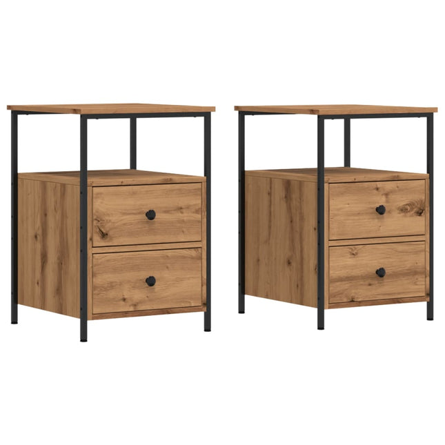 Comodini 2pz Rovere Artigianale 34x35,5x50 cm Legno Multistrato