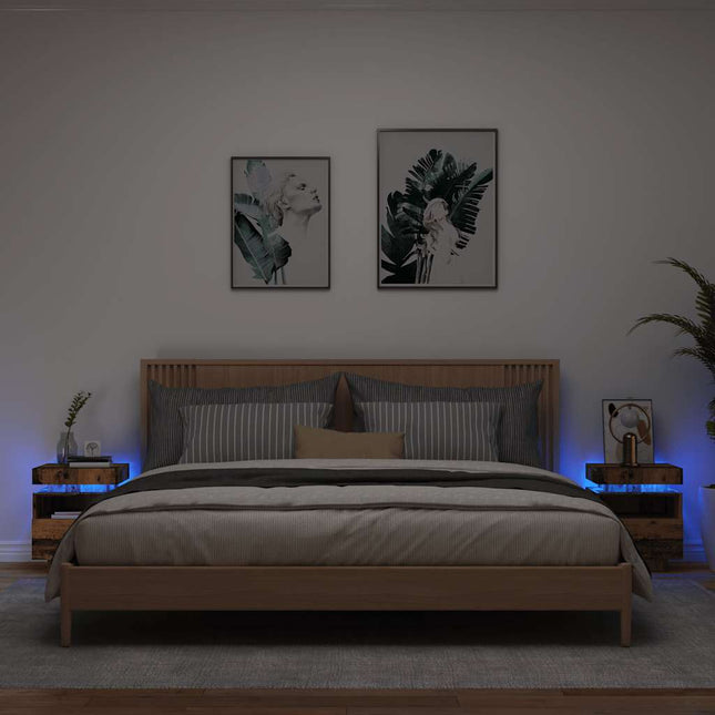 Comodini con Luci LED 2pz Legno Antico 40x39x48,5 cm
