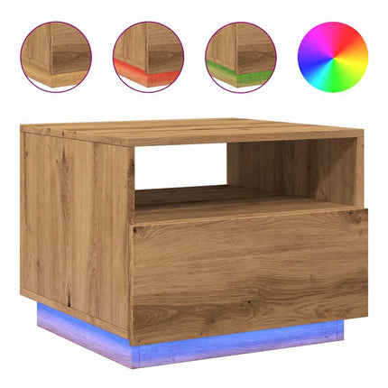 Tavolino da Salotto con Luci LED Rovere Artigianale 50x49x40 cm