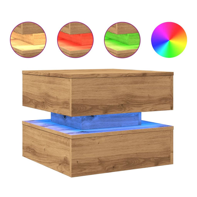 Tavolino da Salotto con Luci LED Rovere Artigianale 50x50x40 cm