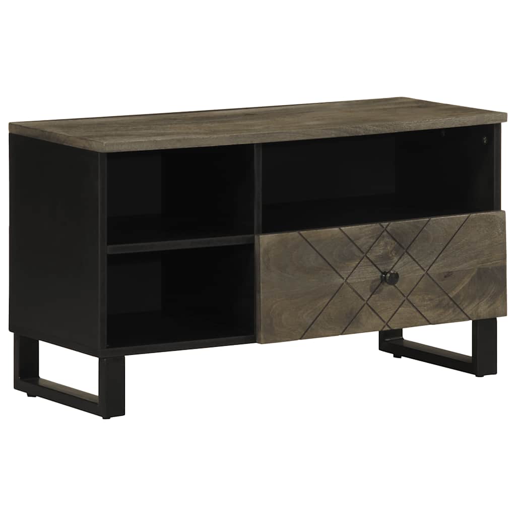 Mobile Porta TV Nero 80x33x46 cm in Legno Massello di Mango