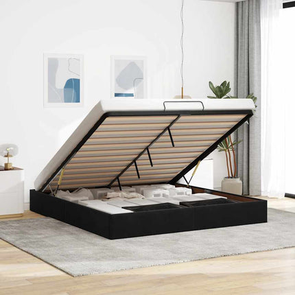 Struttura Letto Pouf senza Materasso Nero 160x200 cm in Velluto