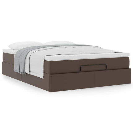 Struttura Letto Pouf con Materasso Marrone 140x190cm Similpelle