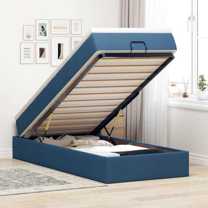 Struttura Letto Pouf con Materasso Blu 90x200 cm in Tessuto