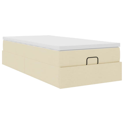 Struttura Letto Pouf con Materasso Crema 100x200 cm in Tessuto