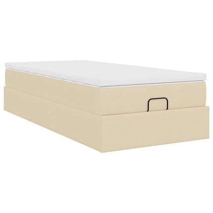 Struttura Letto Pouf con Materasso Crema 100x200 cm in Tessuto