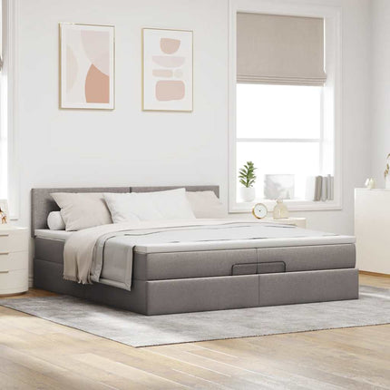 Struttura Letto Pouf con Materasso Tortora 200x200 cm Tessuto