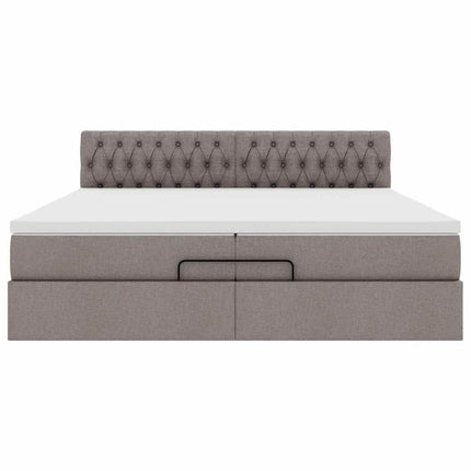 Struttura Letto Pouf con Materasso Tortora 200x200 cm Tessuto