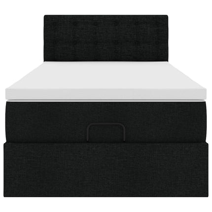Struttura Letto Pouf con Materasso Nero 80x200 cm in Tessuto