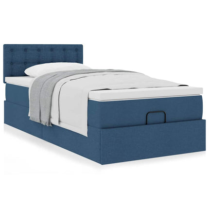 Struttura Letto Pouf con Materasso Blu 80x200 cm in Tessuto