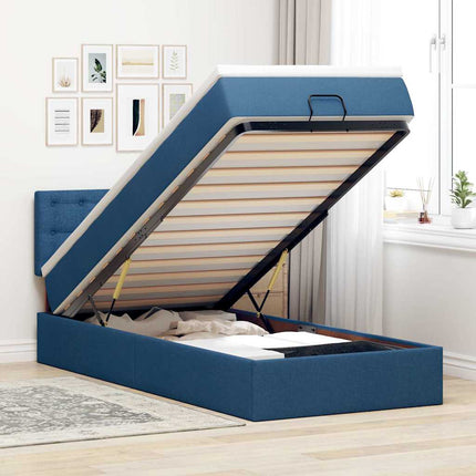Struttura Letto Pouf con Materasso Blu 80x200 cm in Tessuto